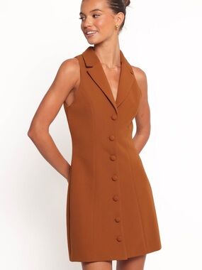 Petal & Pup Sleeveless Barrett Button-Front Mini Dress in Brown